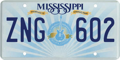 MS license plate ZNG602
