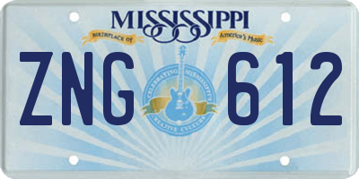 MS license plate ZNG612