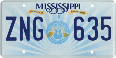 MS license plate ZNG635
