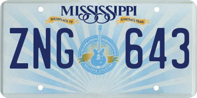 MS license plate ZNG643