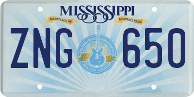 MS license plate ZNG650