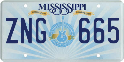 MS license plate ZNG665