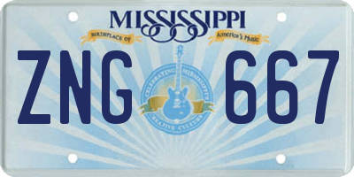 MS license plate ZNG667
