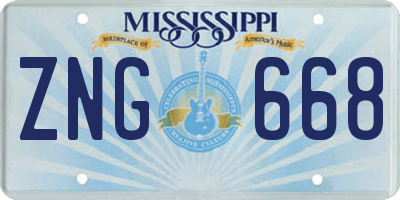 MS license plate ZNG668