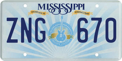 MS license plate ZNG670