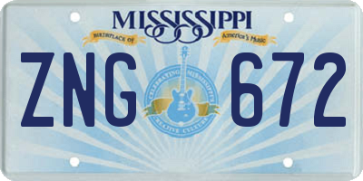 MS license plate ZNG672