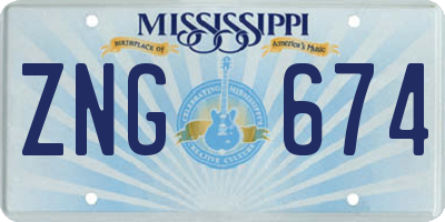 MS license plate ZNG674