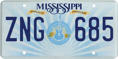 MS license plate ZNG685