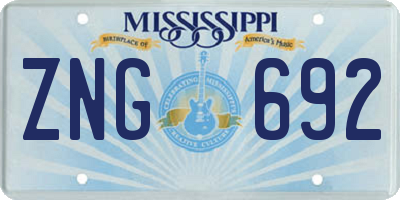 MS license plate ZNG692