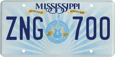 MS license plate ZNG700