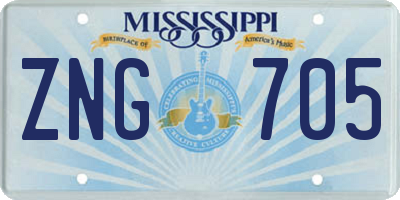 MS license plate ZNG705