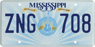 MS license plate ZNG708