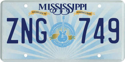 MS license plate ZNG749