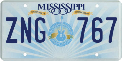 MS license plate ZNG767