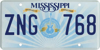 MS license plate ZNG768