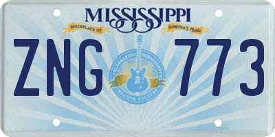 MS license plate ZNG773
