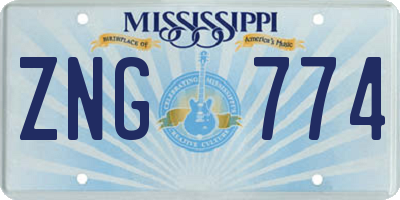 MS license plate ZNG774