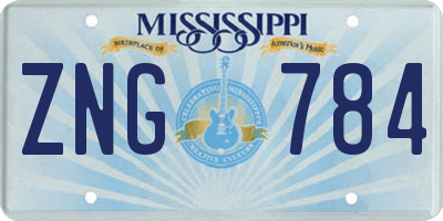 MS license plate ZNG784