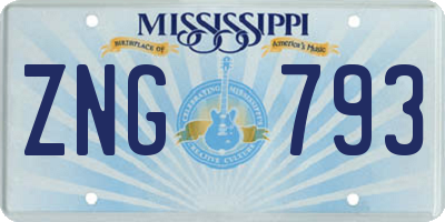 MS license plate ZNG793