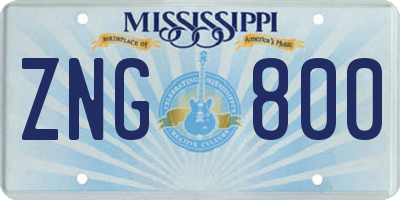 MS license plate ZNG800