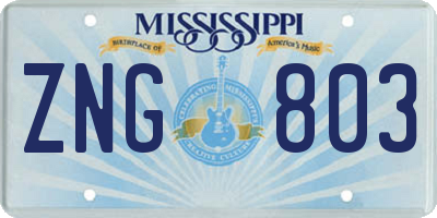 MS license plate ZNG803