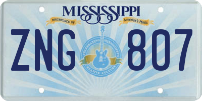 MS license plate ZNG807