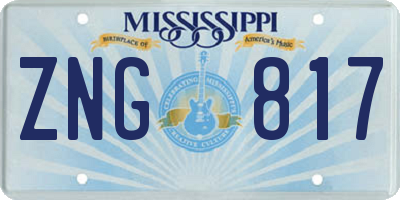 MS license plate ZNG817