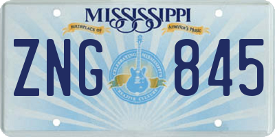 MS license plate ZNG845