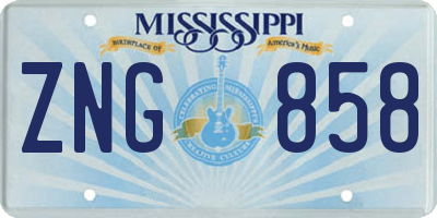 MS license plate ZNG858