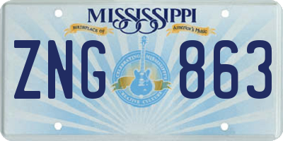 MS license plate ZNG863