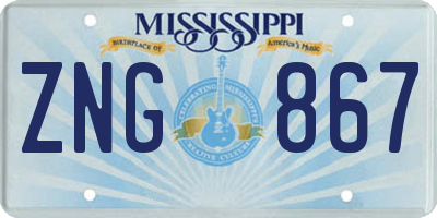 MS license plate ZNG867