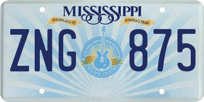 MS license plate ZNG875
