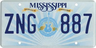 MS license plate ZNG887