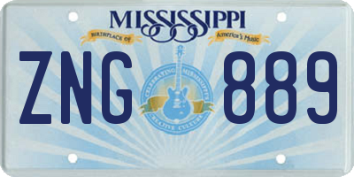 MS license plate ZNG889