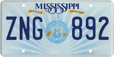 MS license plate ZNG892