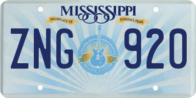 MS license plate ZNG920