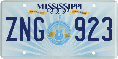 MS license plate ZNG923