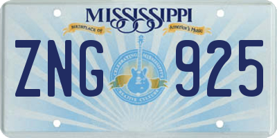 MS license plate ZNG925