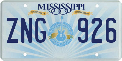 MS license plate ZNG926