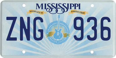 MS license plate ZNG936