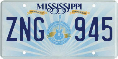 MS license plate ZNG945