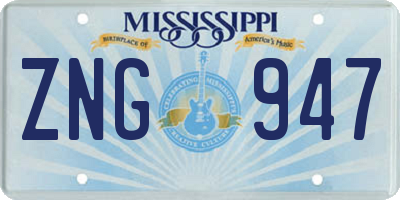 MS license plate ZNG947