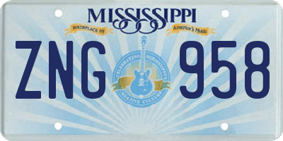 MS license plate ZNG958