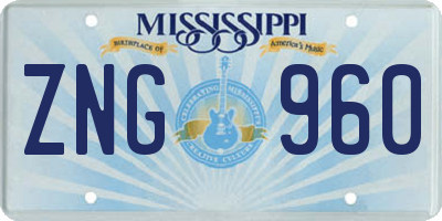 MS license plate ZNG960