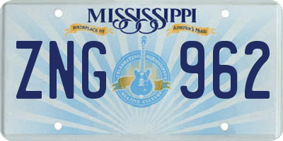 MS license plate ZNG962