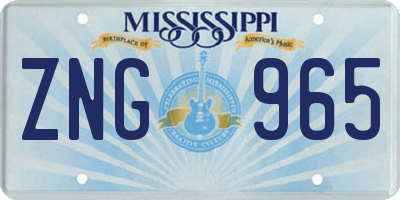 MS license plate ZNG965