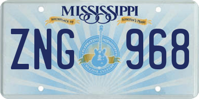 MS license plate ZNG968