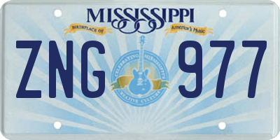 MS license plate ZNG977