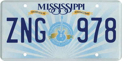 MS license plate ZNG978