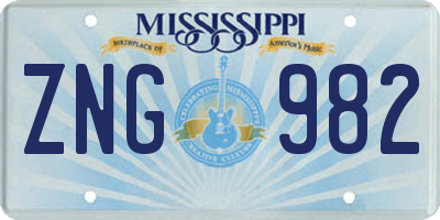 MS license plate ZNG982